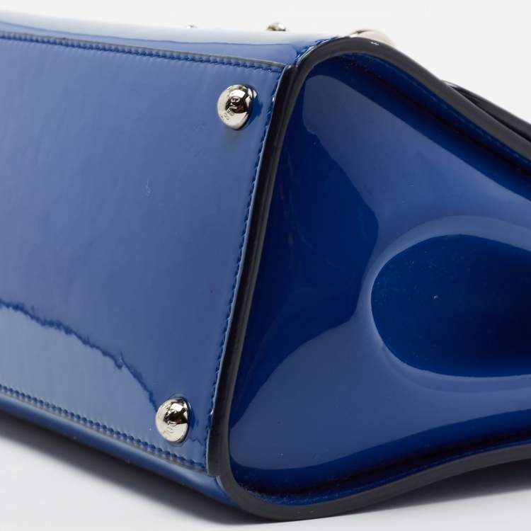 Pre Owned Dolce & Gabbana Blue Patent Leather Miss Monica Top Handle Bag