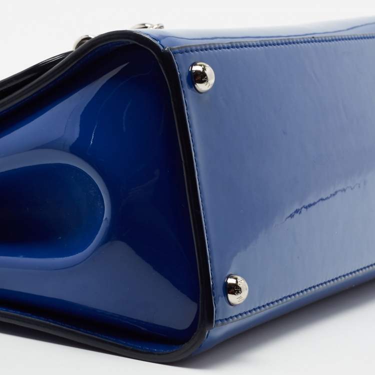 Pre Owned Dolce & Gabbana Blue Patent Leather Miss Monica Top Handle Bag