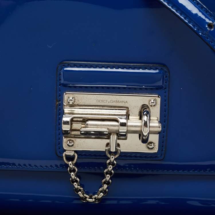 Pre Owned Dolce & Gabbana Blue Patent Leather Miss Monica Top Handle Bag
