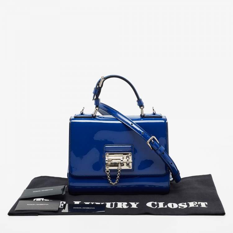 Pre Owned Dolce & Gabbana Blue Patent Leather Miss Monica Top Handle Bag