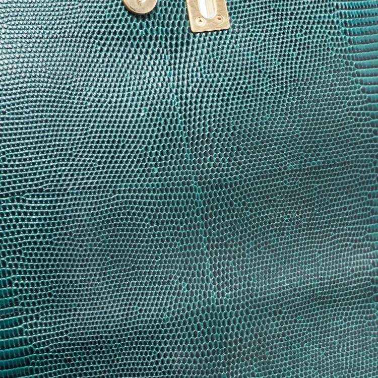 Pre Owned Dolce & Gabbana Green Lizard Embossed Leather Medium Miss Monica Top Handle Bag