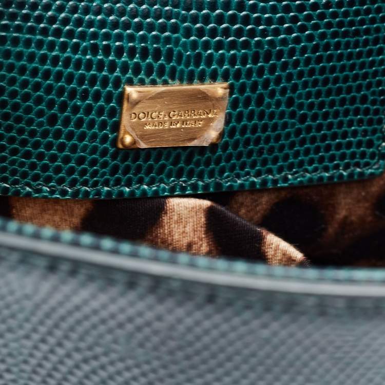 Pre Owned Dolce & Gabbana Green Lizard Embossed Leather Medium Miss Monica Top Handle Bag