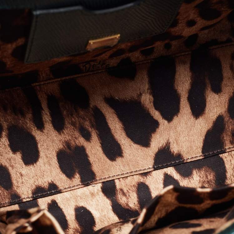 Pre Owned Dolce & Gabbana Green Lizard Embossed Leather Medium Miss Monica Top Handle Bag