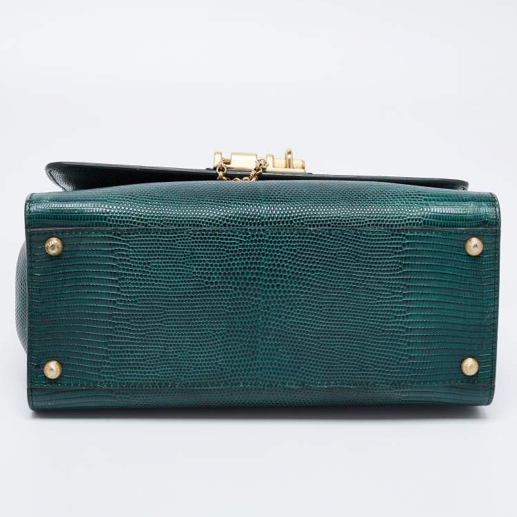 Pre Owned Dolce & Gabbana Green Lizard Embossed Leather Medium Miss Monica Top Handle Bag