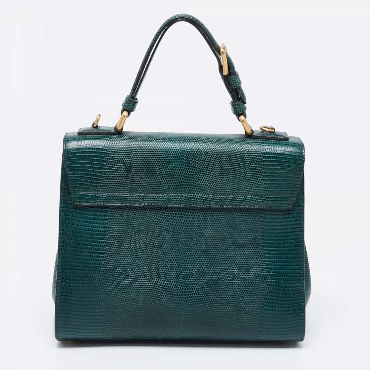 Pre Owned Dolce & Gabbana Green Lizard Embossed Leather Medium Miss Monica Top Handle Bag