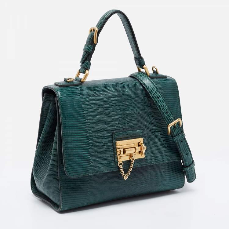 Pre Owned Dolce & Gabbana Green Lizard Embossed Leather Medium Miss Monica Top Handle Bag