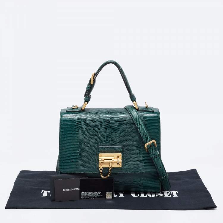 Pre Owned Dolce & Gabbana Green Lizard Embossed Leather Medium Miss Monica Top Handle Bag