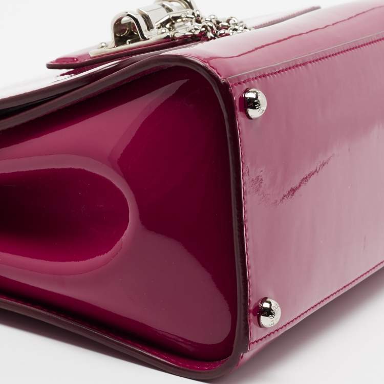 Pre Owned Dolce & Gabbana Dark Pink Patent Leather Small Miss Monica Top Handle Bag