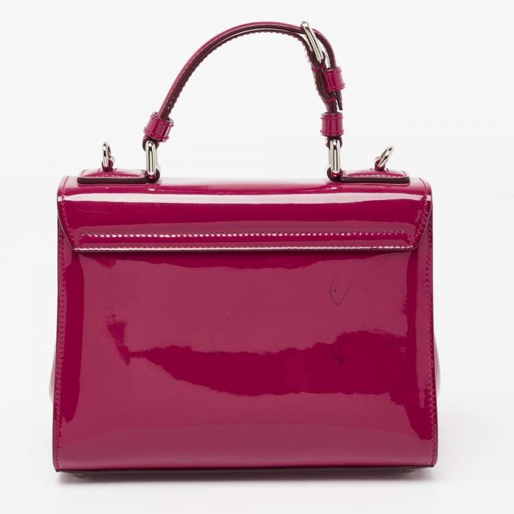 Pre Owned Dolce & Gabbana Dark Pink Patent Leather Small Miss Monica Top Handle Bag