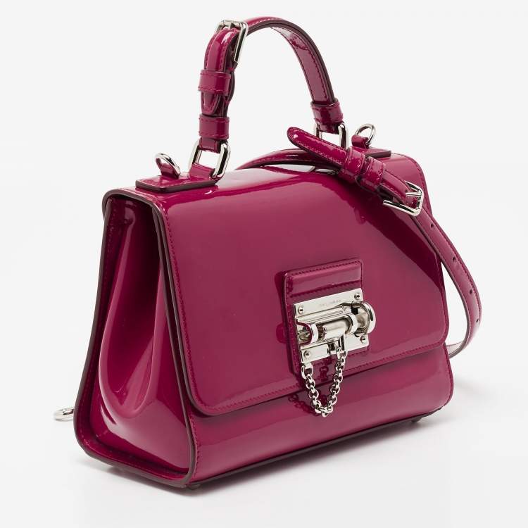 Pre Owned Dolce & Gabbana Dark Pink Patent Leather Small Miss Monica Top Handle Bag