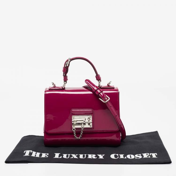 Pre Owned Dolce & Gabbana Dark Pink Patent Leather Small Miss Monica Top Handle Bag