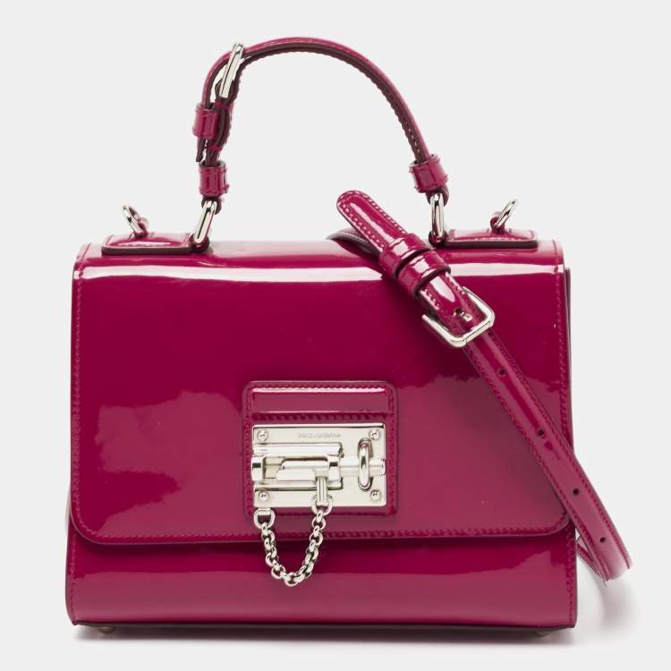 Pre Owned Dolce & Gabbana Dark Pink Patent Leather Small Miss Monica Top Handle Bag