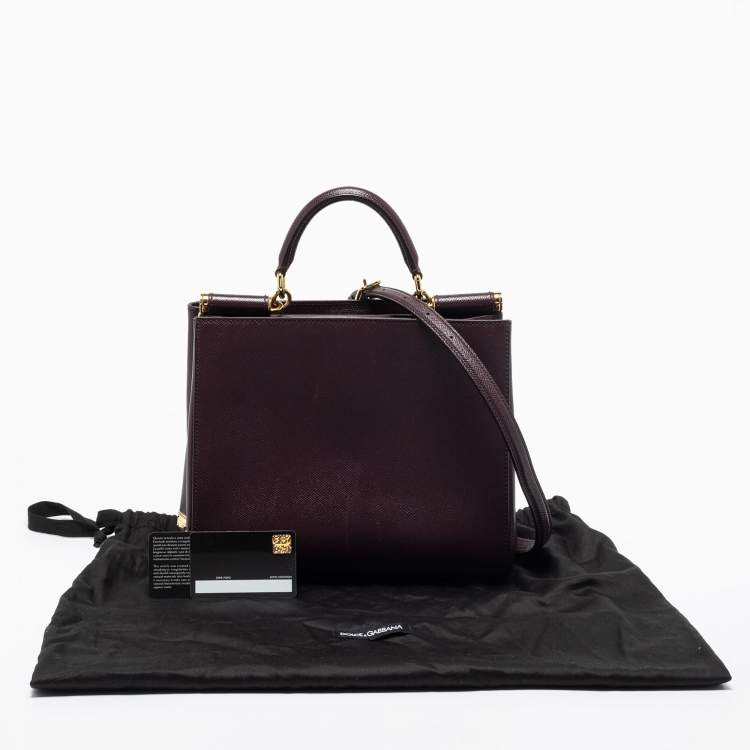 Pre Owned Dolce & Gabanna Burgundy Dauphine Leather Sicily Top Handle Bag