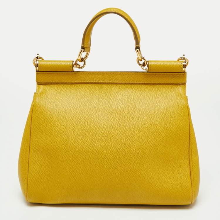 مملوكة مسبقًا Dolce & Gabbana Yellow Dauphine Leather Medium Miss Sicily Top Handle Bag