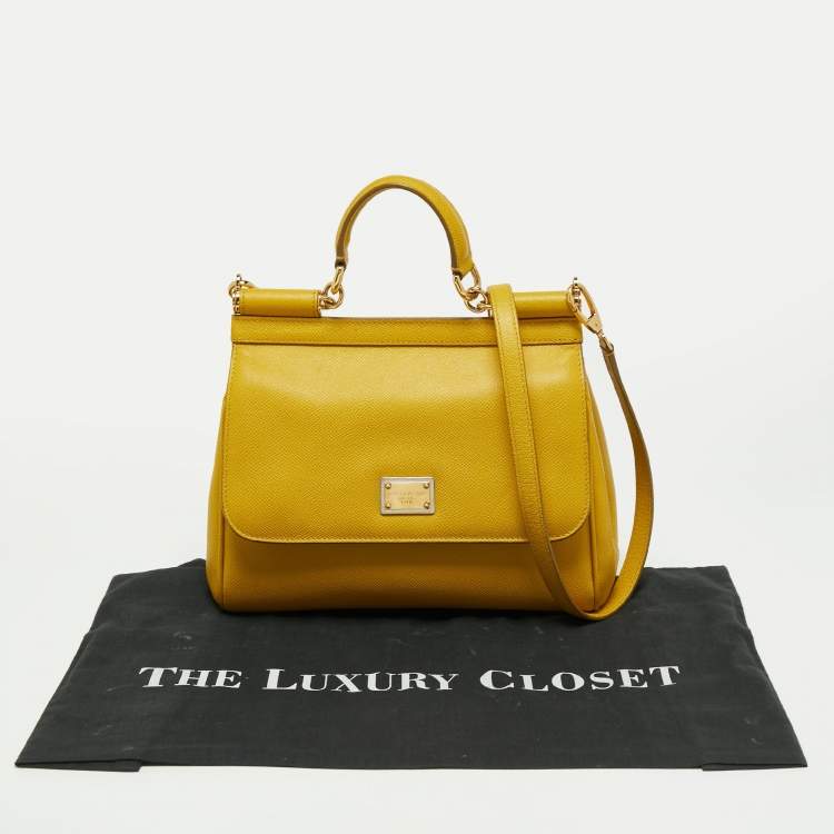 مملوكة مسبقًا Dolce & Gabbana Yellow Dauphine Leather Medium Miss Sicily Top Handle Bag