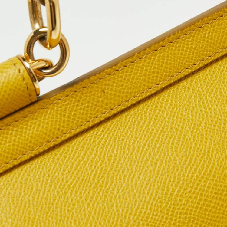 مملوكة مسبقًا Dolce & Gabbana Yellow Dauphine Leather Medium Miss Sicily Top Handle Bag