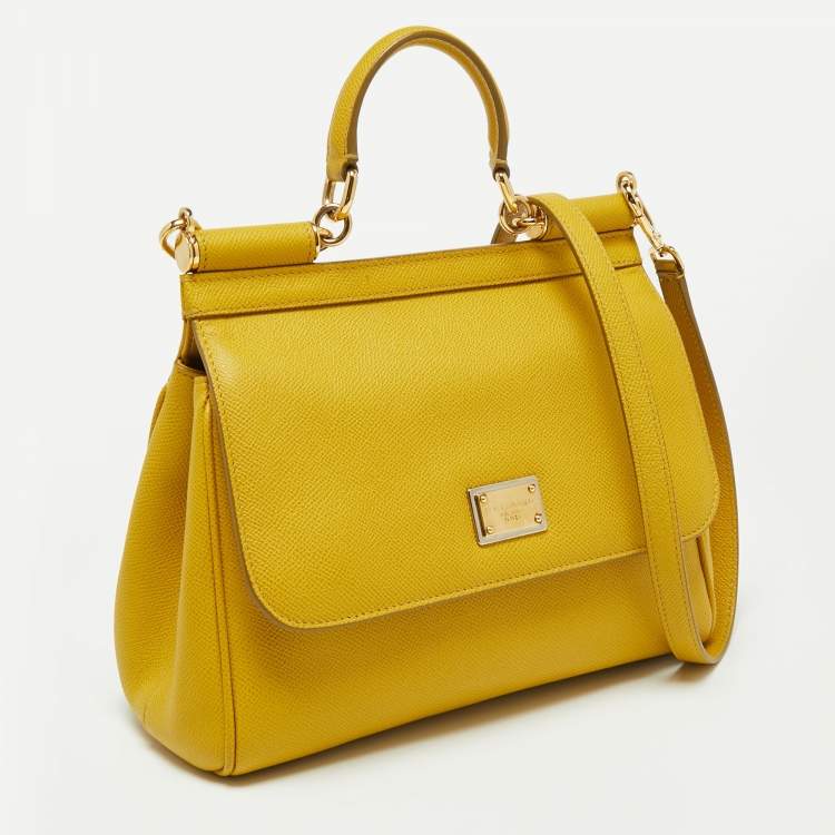 مملوكة مسبقًا Dolce & Gabbana Yellow Dauphine Leather Medium Miss Sicily Top Handle Bag
