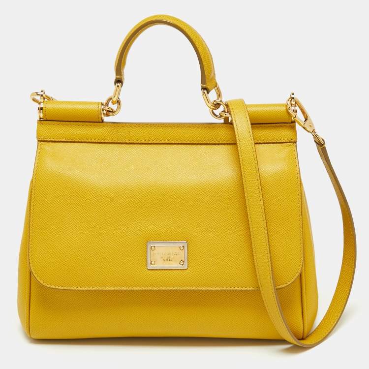 مملوكة مسبقًا Dolce & Gabbana Yellow Dauphine Leather Medium Miss Sicily Top Handle Bag