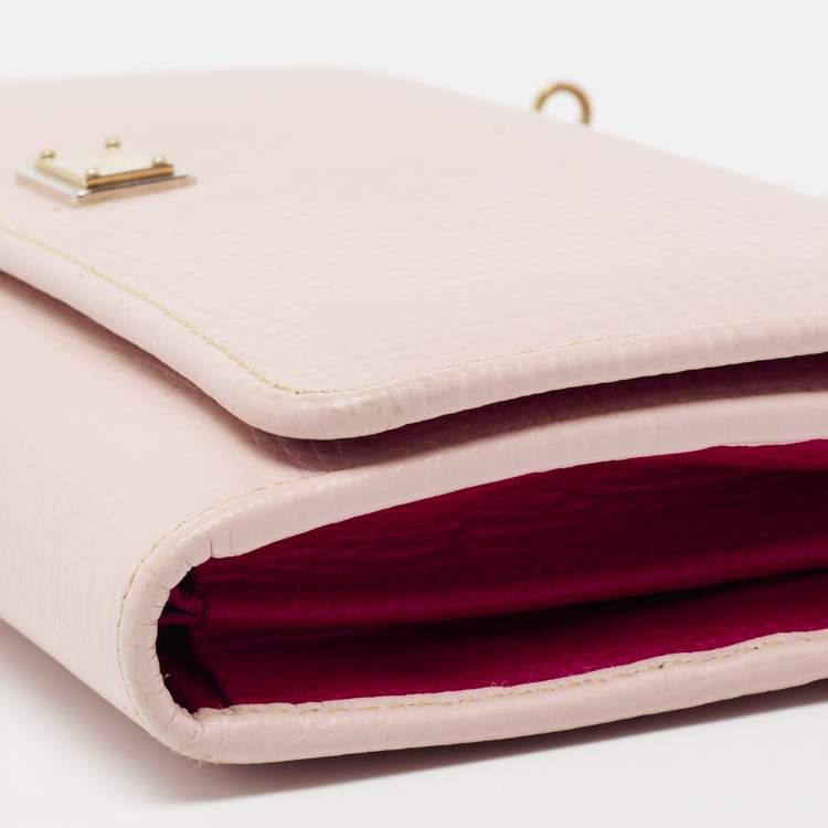 Pre Owned Dolce & Gabbana Light Pink/Red Leather Miss Sicily Von Wallet on Chain