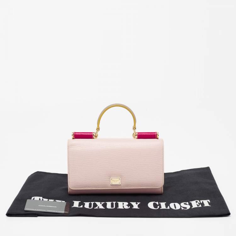 Pre Owned Dolce & Gabbana Light Pink/Red Leather Miss Sicily Von Wallet on Chain