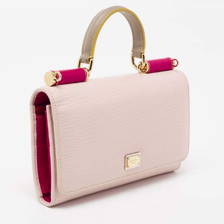 Pre Owned Dolce & Gabbana Light Pink/Red Leather Miss Sicily Von Wallet on Chain