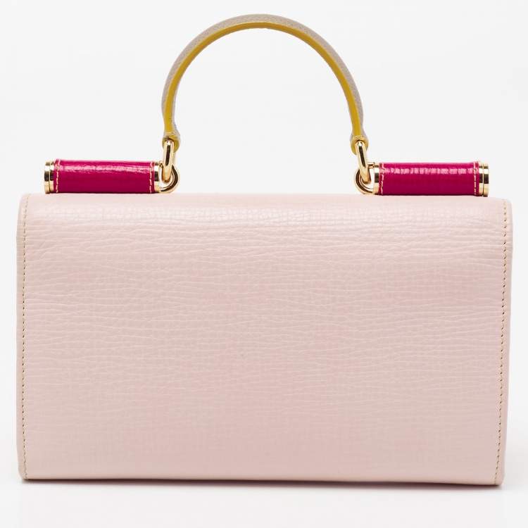 Pre Owned Dolce & Gabbana Light Pink/Red Leather Miss Sicily Von Wallet on Chain