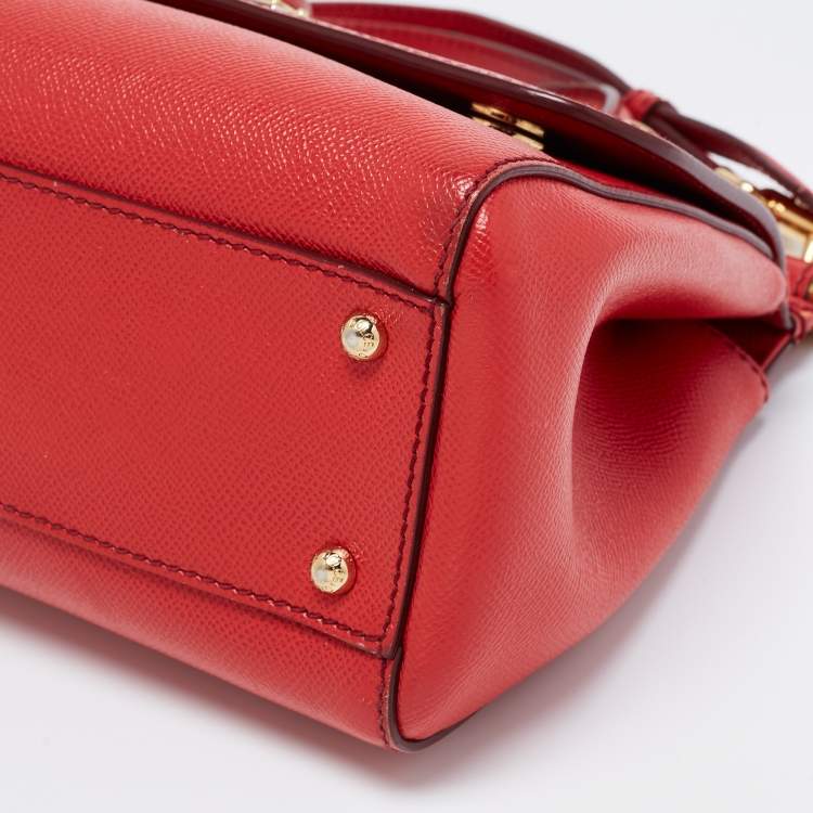 Pre Owned Dolce & Gabbana Red Leather Medium Miss Sicily Top Handle Bag