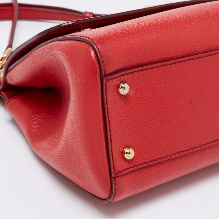 Pre Owned Dolce & Gabbana Red Leather Medium Miss Sicily Top Handle Bag