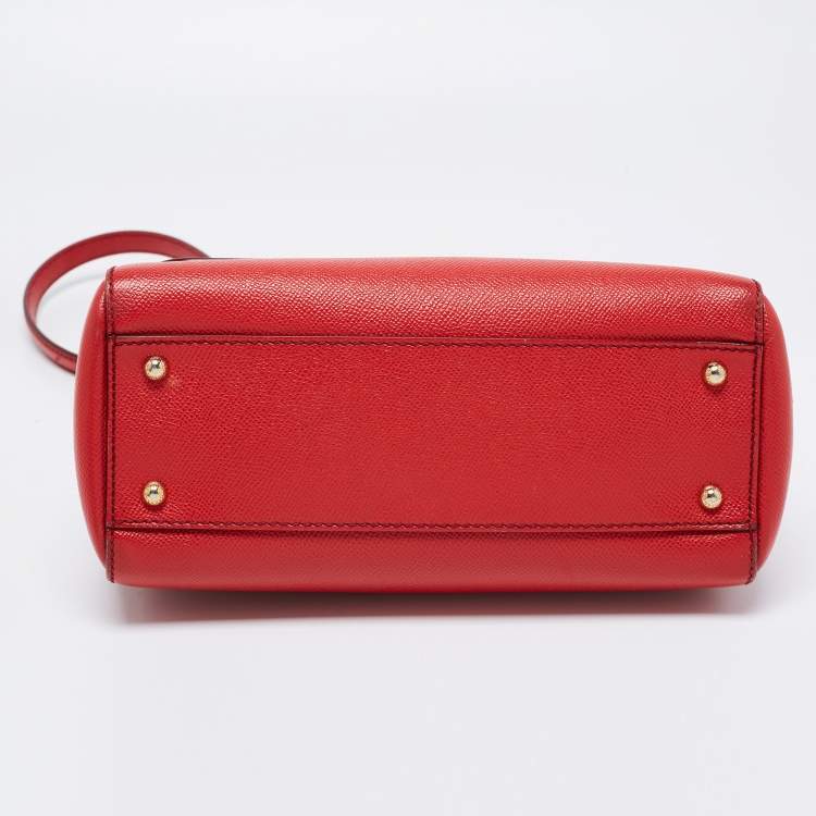 Pre Owned Dolce & Gabbana Red Leather Medium Miss Sicily Top Handle Bag