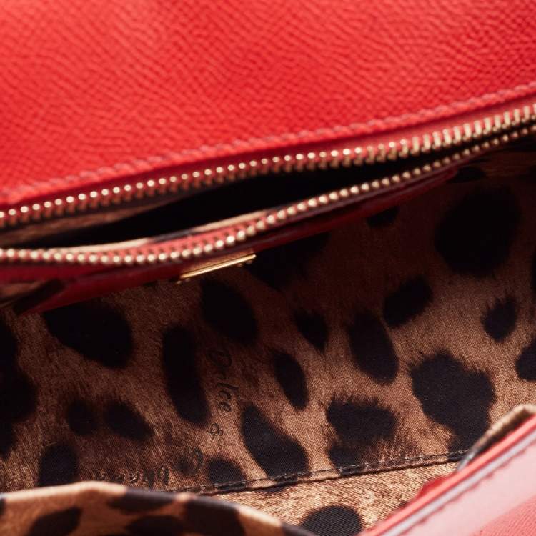 Pre Owned Dolce & Gabbana Red Leather Medium Miss Sicily Top Handle Bag