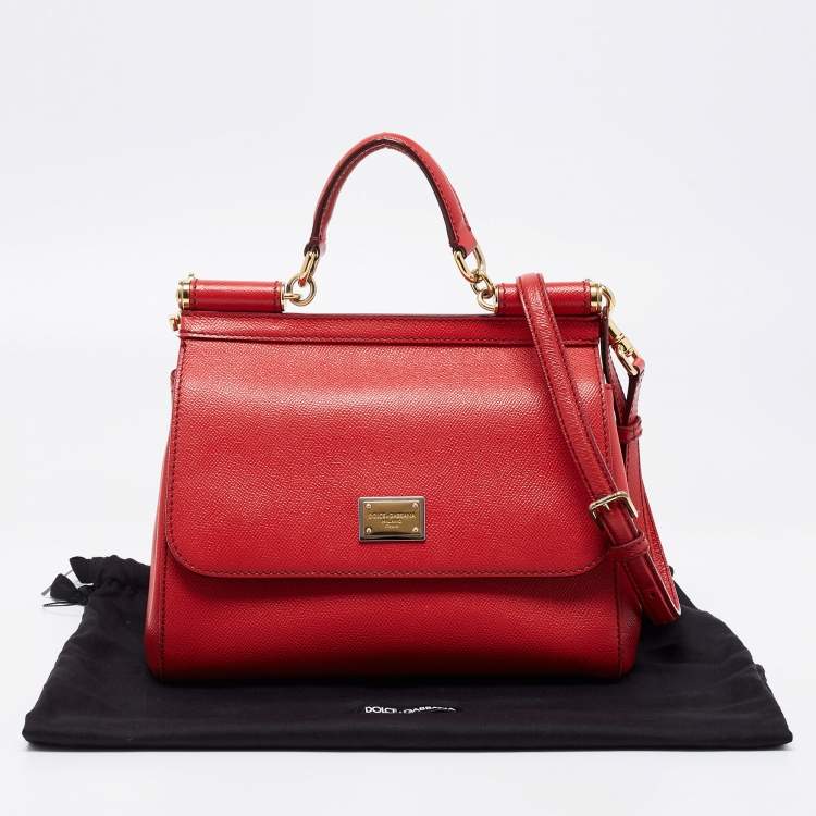 Pre Owned Dolce & Gabbana Red Leather Medium Miss Sicily Top Handle Bag
