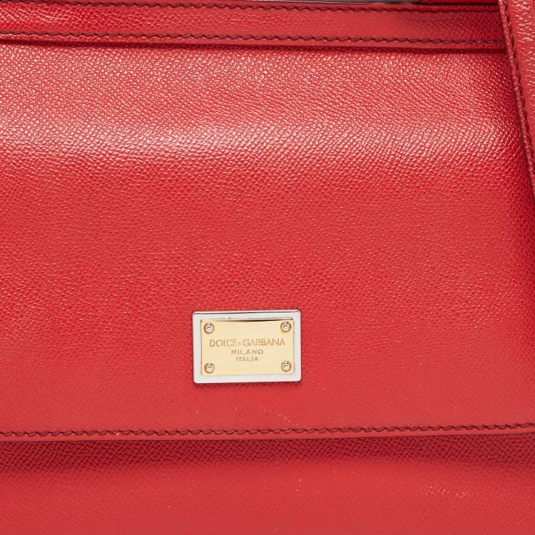 Pre Owned Dolce & Gabbana Red Leather Medium Miss Sicily Top Handle Bag