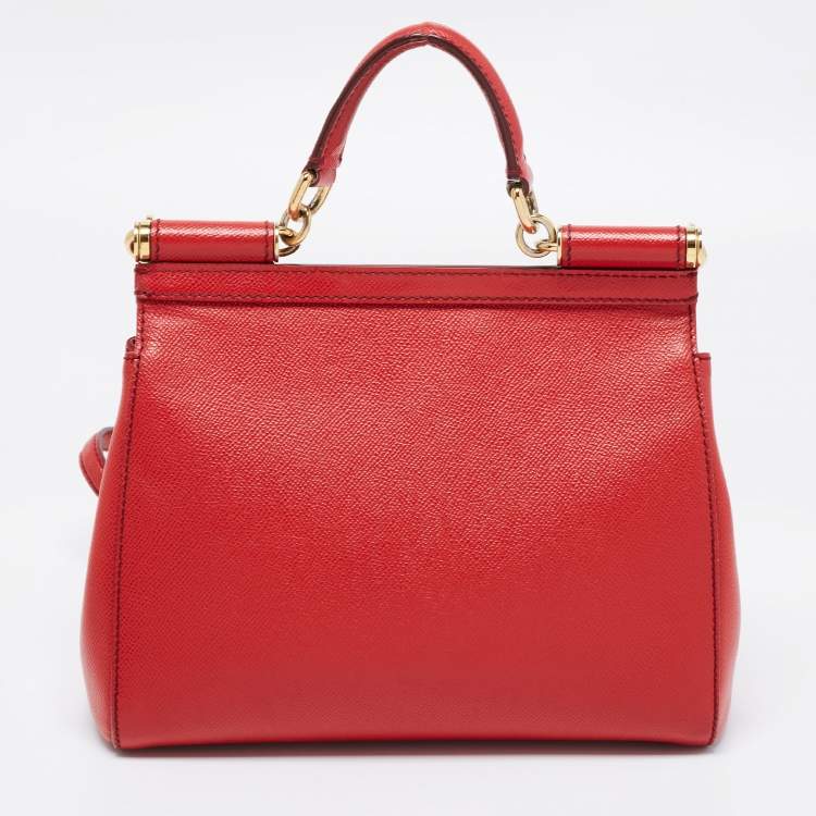 Pre Owned Dolce & Gabbana Red Leather Medium Miss Sicily Top Handle Bag