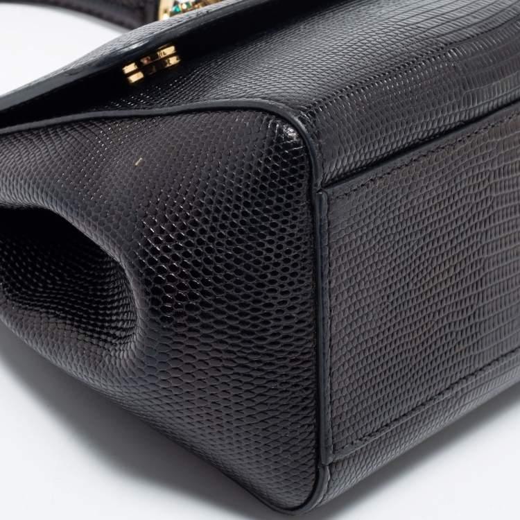 مملوكة مسبقًا Dolce & Gabbana Black Leather Small Embellished Miss Sicily Top Handle Bag
