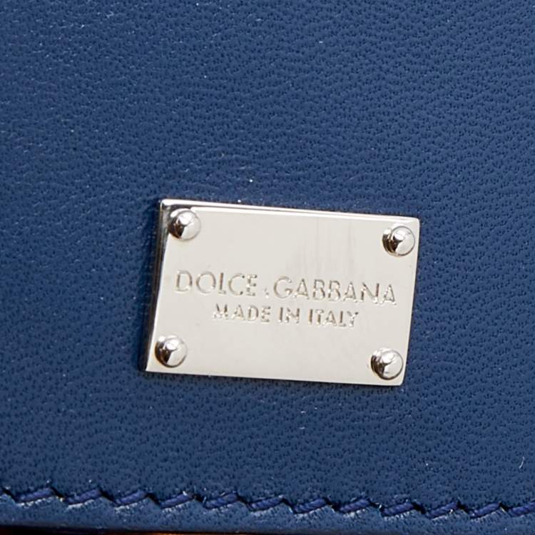 Pre Owned Dolce & Gabbana Blue/Beige Straw And Embossed Leather Wicker Bag