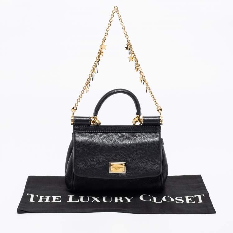 Pre Owned Dolce and Gabbana Black Leather Mini Miss Sicily Top Handle Bag