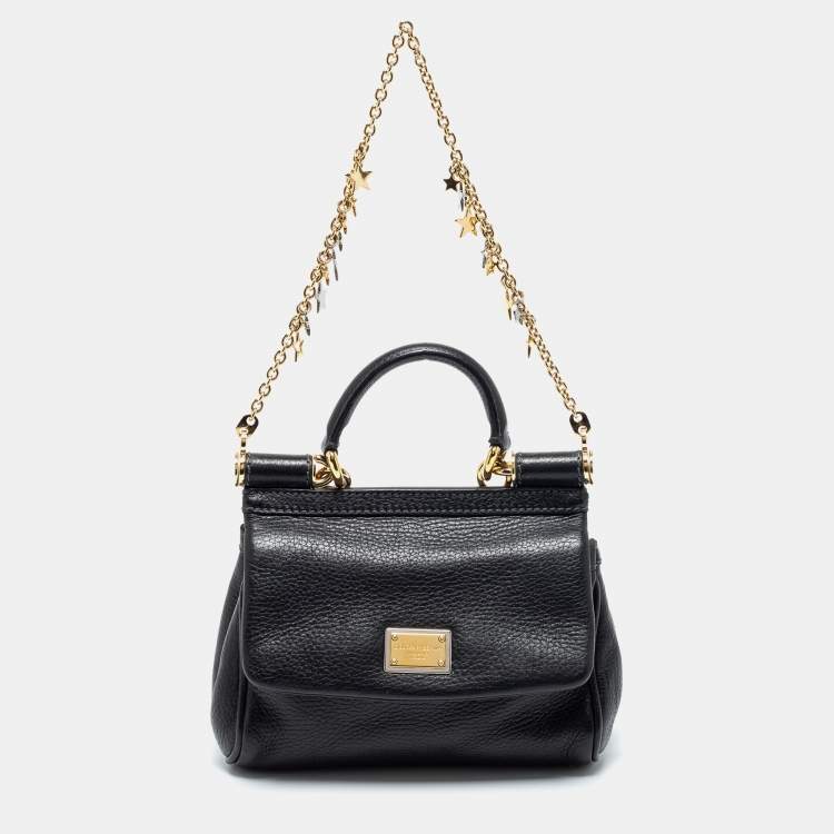 Pre Owned Dolce and Gabbana Black Leather Mini Miss Sicily Top Handle Bag