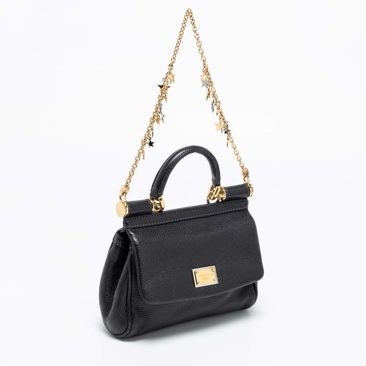 Pre Owned Dolce and Gabbana Black Leather Mini Miss Sicily Top Handle Bag