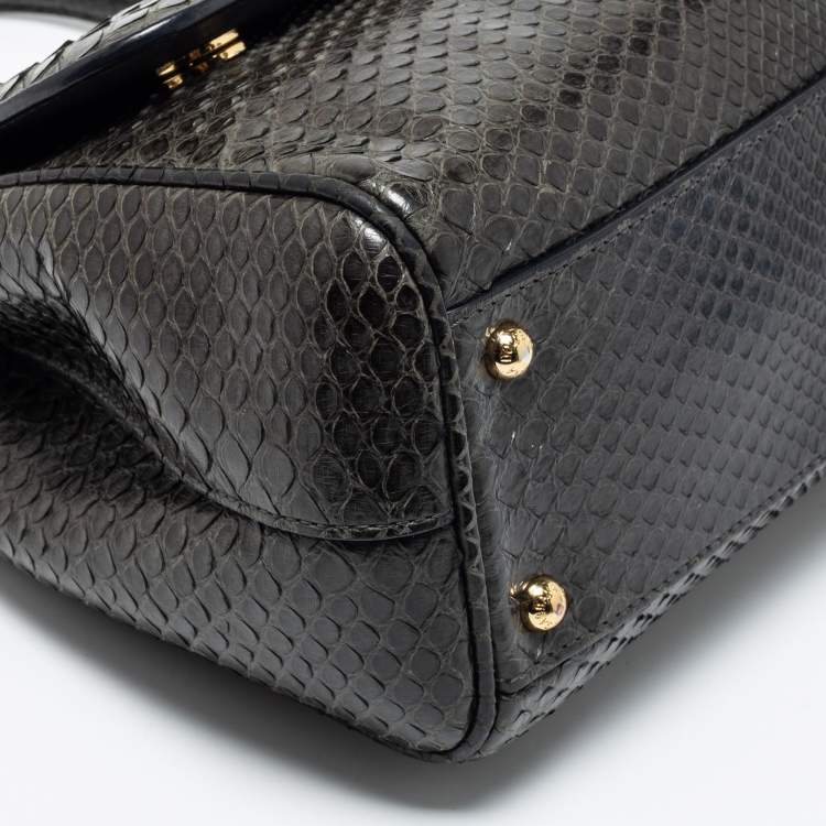 Pre Owned Dolce & Gabbana Deep Green Python Medium Miss Sicily Top Handle Bag