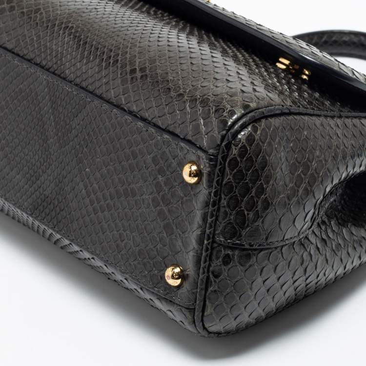 Pre Owned Dolce & Gabbana Deep Green Python Medium Miss Sicily Top Handle Bag