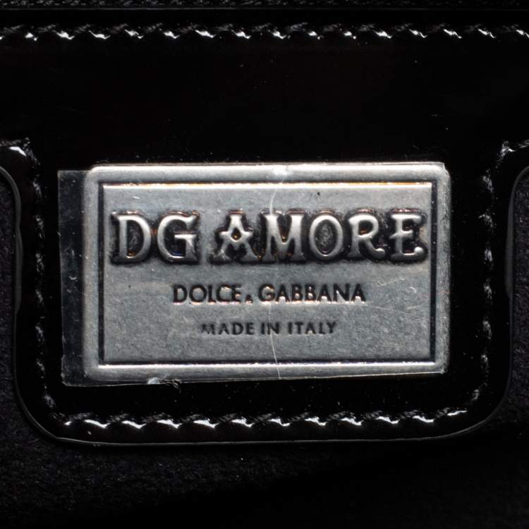 Pre Owned Dolce & Gabbana Black/Red Glossy Leather and Tweed DG Amore Shoulder Bag