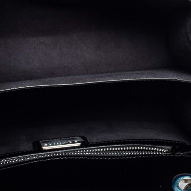 Pre Owned Dolce & Gabbana Black/Red Glossy Leather and Tweed DG Amore Shoulder Bag