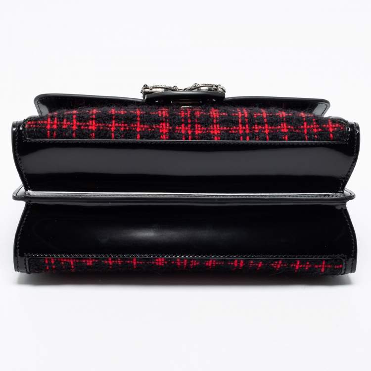 Pre Owned Dolce & Gabbana Black/Red Glossy Leather and Tweed DG Amore Shoulder Bag