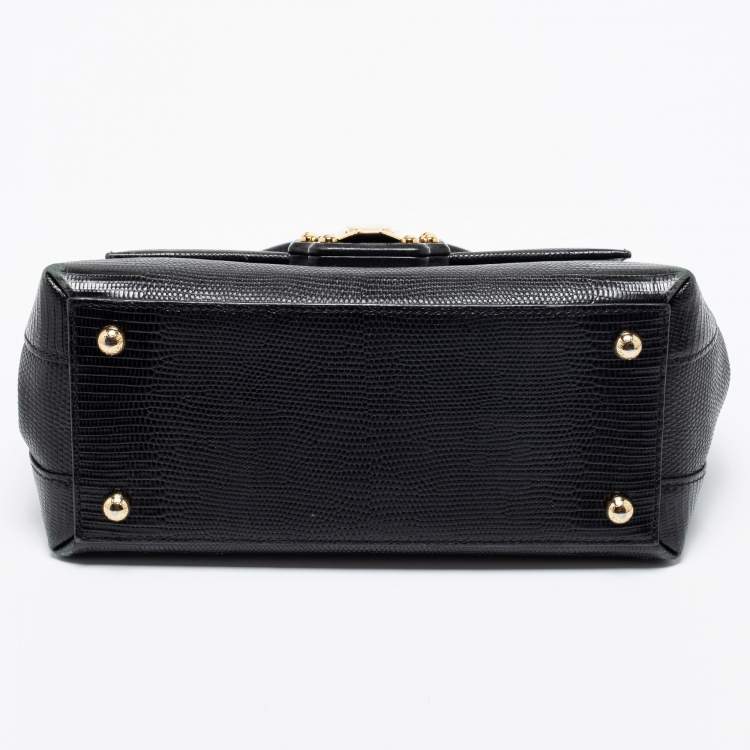 مملوكة مسبقًا Dolce & Gabbana Black Iguana Embossed Leather Lucia Top Handle Bag 