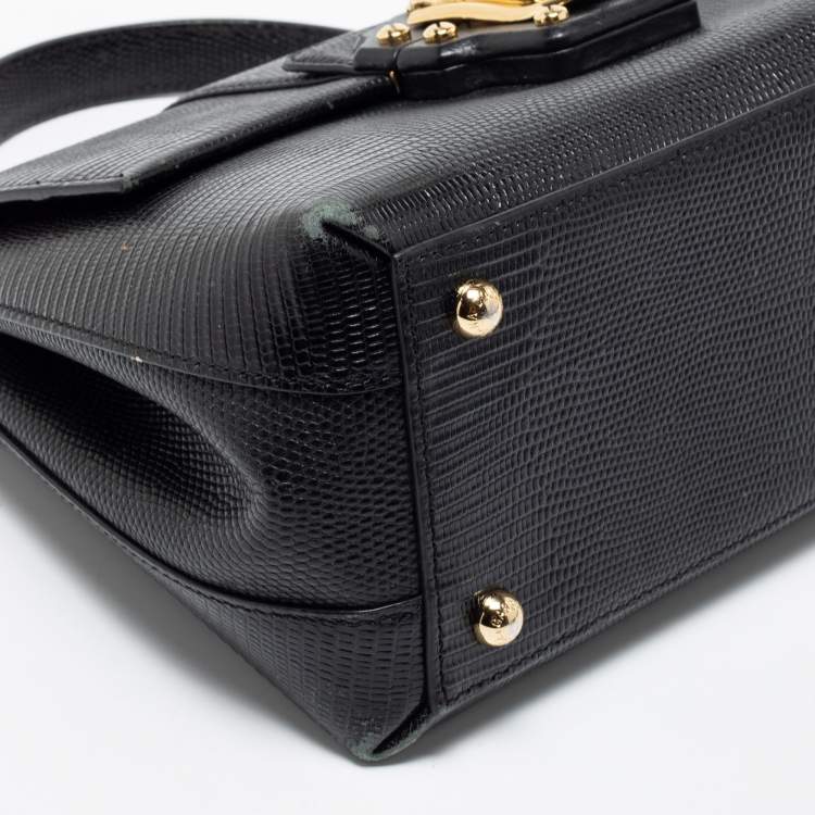 مملوكة مسبقًا Dolce & Gabbana Black Iguana Embossed Leather Lucia Top Handle Bag 