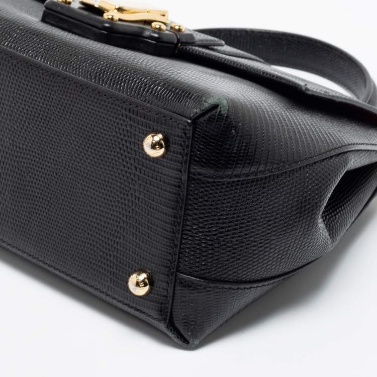 مملوكة مسبقًا Dolce & Gabbana Black Iguana Embossed Leather Lucia Top Handle Bag 