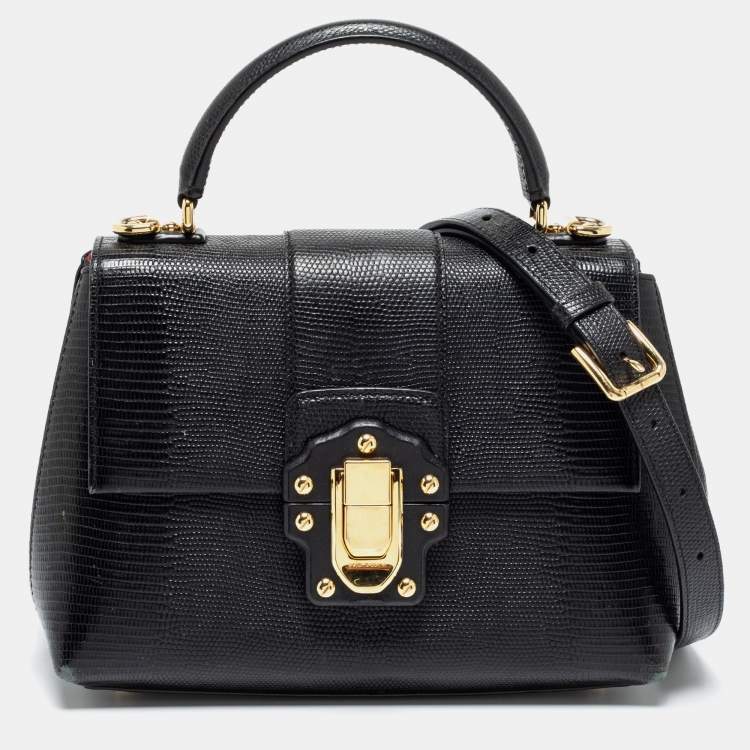 مملوكة مسبقًا Dolce & Gabbana Black Iguana Embossed Leather Lucia Top Handle Bag 