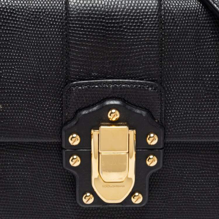 مملوكة مسبقًا Dolce & Gabbana Black Iguana Embossed Leather Lucia Top Handle Bag 
