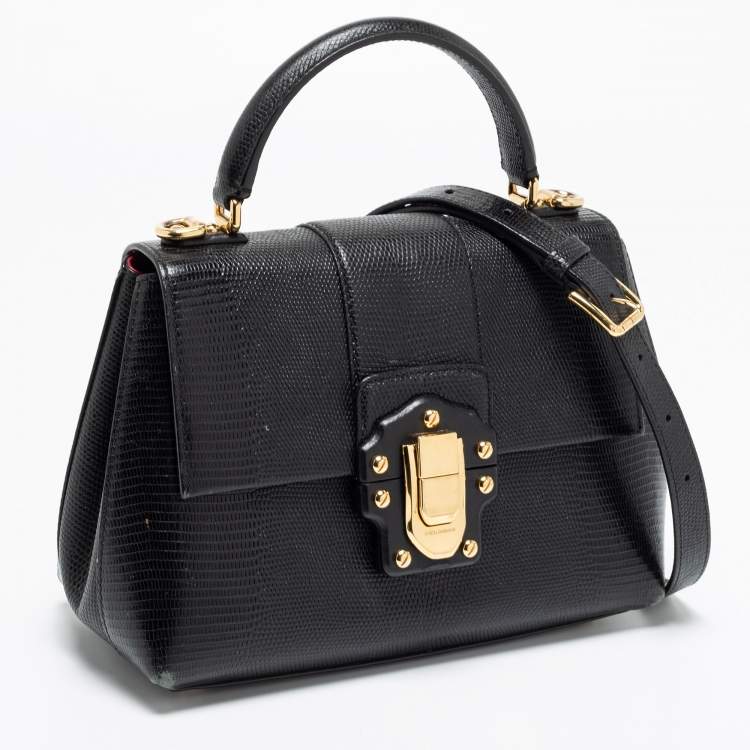 مملوكة مسبقًا Dolce & Gabbana Black Iguana Embossed Leather Lucia Top Handle Bag 