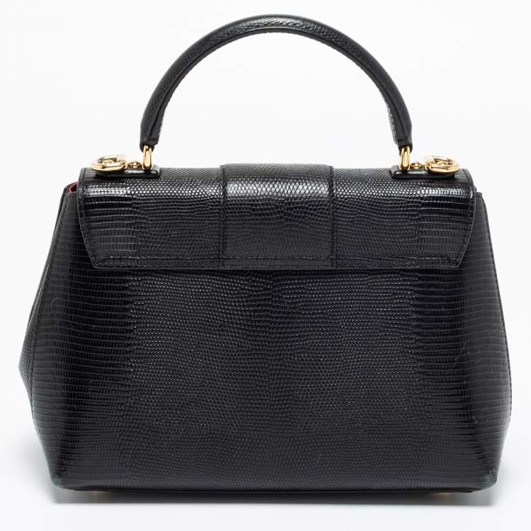 مملوكة مسبقًا Dolce & Gabbana Black Iguana Embossed Leather Lucia Top Handle Bag 